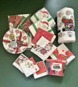 Vintage Christmas, Napkins, Paper Towels, Cups, Plates, And Tablecloth - Picture 1 of 5