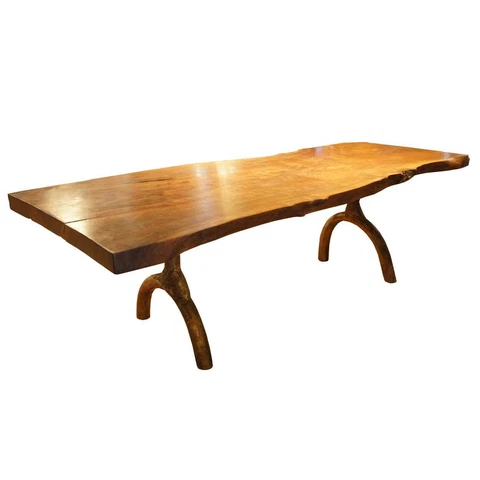Vintage Hudson Furniture Live Edge Solid Walnut Slab Dining Table Bronze Desk Cover