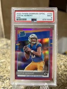 2020 Donruss Optic Justin Herbert Pink Prizm Rated Rookie RC #153 PSA 9 Chargers - Picture 1 of 2