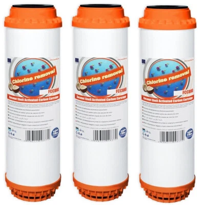 3 x Aquafilter 10" Water Filter Cartridge Carbon Coconut Shell GAC FCCBHD - Image 1 of 2