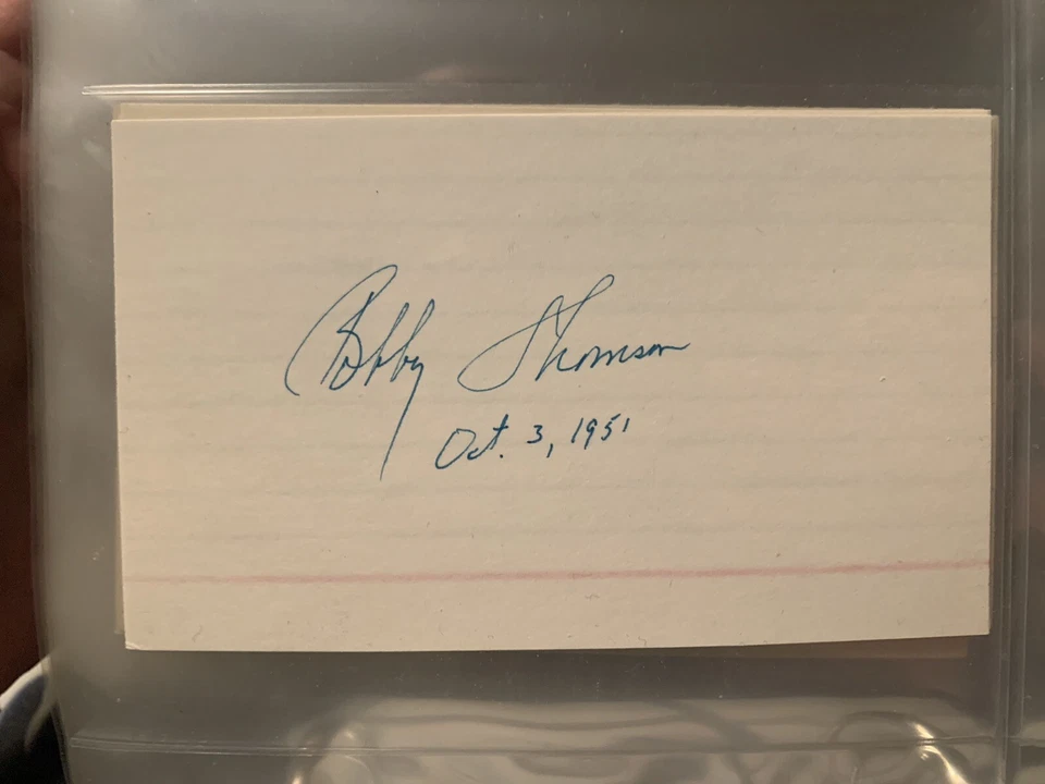 Bobby Thomson autographed index card with Oct 3, 1951 inscription  - Image 1 of 1