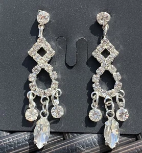Drop Dangle Earrings Sterling Silver Plated Crystal Rhinestone Women Jewelry - Picture 1 of 7