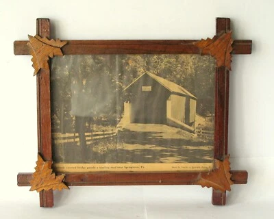 Antique tramp art style picture frame Americana folk art country home cottage - Image 1 of 4