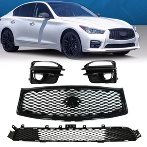 Fit 2014-2017 2015 Infiniti Q50 Sport Front Upper Lower Grille & Fog Light Cover - Picture 1 of 12