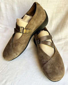 Wolky Brown Passion Mary Janes Suede Shoes Size 38 US 7 easy hook & loop closure