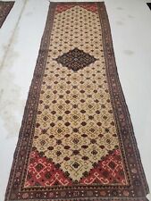 Antique Oriental Hand-Knotted Wool Runner Beige/Red/Black 3'6" x 10'4"