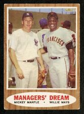 1962 TOPPS 18 MANAGERS' DREAM MICKEY MANTLE WILLIE MAYS CENTERED CARD NO CREASES