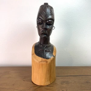 Carved Old African Solid Wood Carving Female Bust Figure Art Artwork  - Picture 1 of 10