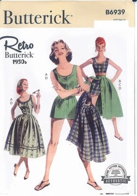 Butterick 6939 Vintage Retro 50s Playsuit Romper Midriff Pattern Size A5 F5 6-24 - Image 1 of 2