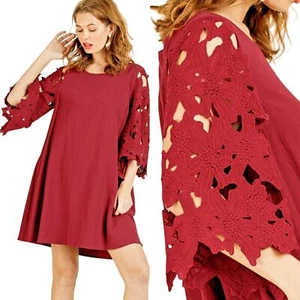 Umgee Dress Size S Wine Red Poinsettia Christmas Floral Mumu Womens Shift New - Picture 1 of 6