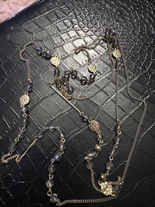 1960s. HIPPY CHIC CRYSTAL STATEMENT NECKLACE SWEATER CHAIN BEAUTIFUL CONDITION - Picture 1 of 4