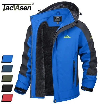 Men's Fleece Lined Winter Jacket Hooded Outdoor Hiking Ski Snow Windproof Coats - Image 1 of 4