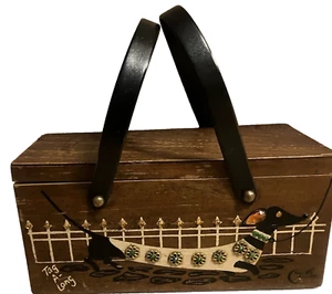 Rare Enid Collins of Texas Box Bag Tag A-Long dachscund dog jeweled wooden - Picture 1 of 11