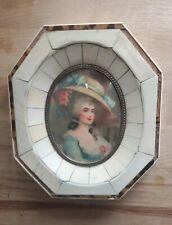 Antique Framed Victorian Hand Painted Portrait Madame Italy Shell Mosaic Inlay 