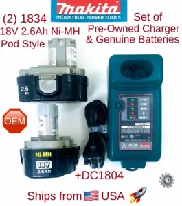 MAKITA Pre-Owned OEM 1834 18V 2.6Ah Ni-MH Genuine Batteries+ DC1804 Charger Good - Picture 1 of 2