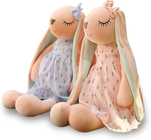 Set of 2 Kawaii Plush Bunny Easter Stuffed Animal, 16.5 in Super Soft Rabbit Dol - Picture 1 of 12
