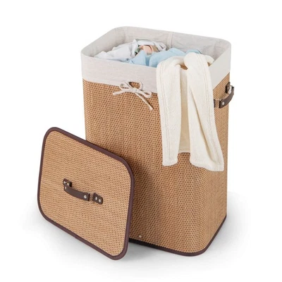Goplus Rectangle Bamboo Hamper Laundry Basket Washing Cloth Bin Lid Bamboo - Image 1 of 4