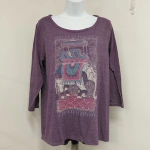 Lucky Brand Elephant Ride Shirt Damen Größe Large lila 3/4 Arm Rundhals  - Bild 1 von 10