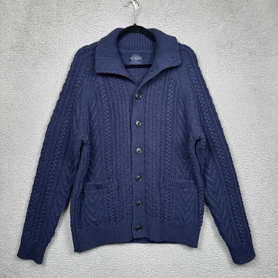 Cárdigan J Crew Para Hombres L Azul Cable Tejido Botón Grueso Lana de Cordero Preppy Pescador Foto 1 de 4