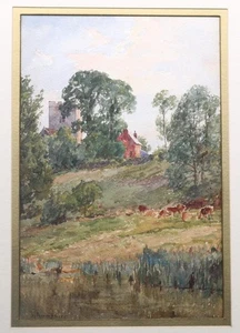 James Aumonier - 1832-1911 - Cattle in a village landscape watercolour - Picture 1 of 7