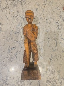  Holz geschnitzt 17 Zoll groß Mann Stock und Tasche über seiner Schulter Po Kopf MTV - Bild 1 von 7