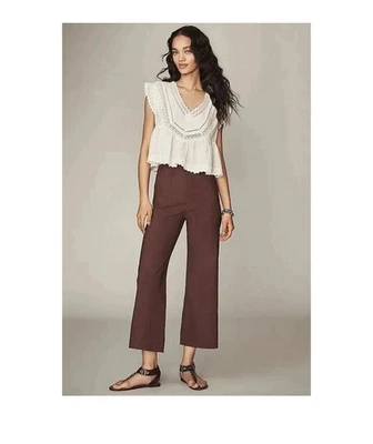 Anthropologie Maeve The Colette Cropped Wide-Leg Pants Sz 26P BROWN - Image 1 of 4