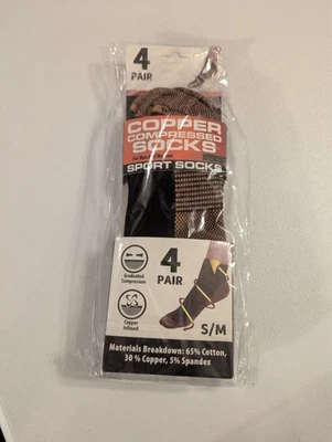 Juego de 4 pares de calcetines de compresión sin presentación con infusión de cobre - negros Foto 1 de 2