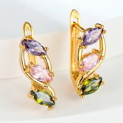 Three Colors Crystal Zircon Champagne Gold Ear Clip Festival Gift Earrings - Image 1 of 4
