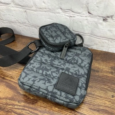 Reebok Quilted Crossbody Sling Bag Black/Gray Adjustable Strap - Image 1 of 4