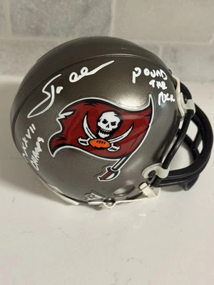 Jon Gruden Buccaneers XXXVII CHAMPS POUND THE ROCK SIGNED Mini Helmet JSA COA - Image 1 of 4
