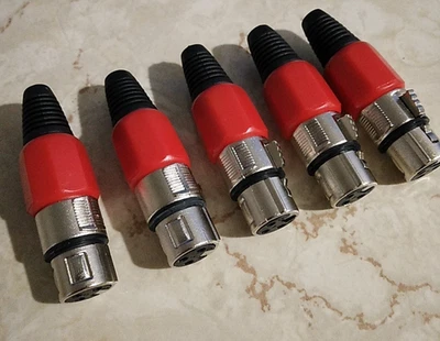 XLR 3P Connector Female Jack Microphone Speaker 3 Pin Audio Metal - LOT of 5 Red - Image 1 of 3