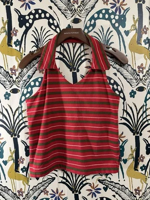 Top corto a rayas con cuello halter sin mangas para mujer talla mediana Foto 1 de 4