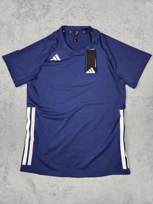 阿迪达斯衬衫女式小号海军蓝 Hilo SS 排球 ClimaCool T 恤运动上衣 — 第 1/4 张图片