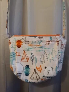 NEW Woodland Camping Bear Theme Shoulder bag Ivory Aqua Orange Purse Western - Picture 1 of 8