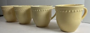 4 X Pottery Barn EMMA Yellow Beaded Coffee Tea Mugs Stoneware Farmhouse Country - Picture 1 of 12