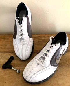 Nike Power Channel Golf Shoes White & Brown 317624-122 w/ Golf Spike Tool~10.5 - Picture 1 of 9
