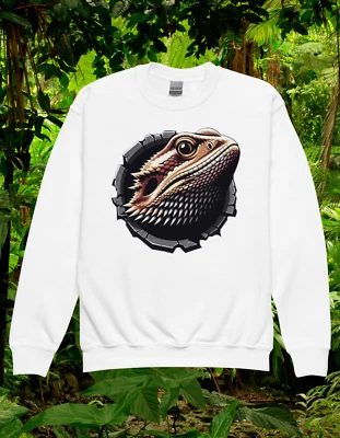 Kids funny bearded dragon crewneck sweatshirt, childs lizard reptile gift jumper - Image 1 of 4