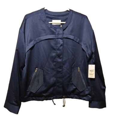 NWT GUESS Jacket Womens M Medium Los Angeles Navy Blue Peacoat LS Addy Satin - Image 1 of 4