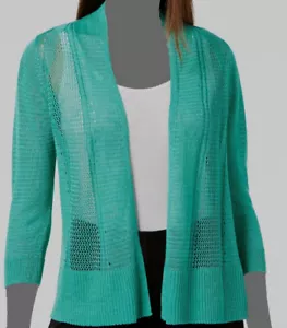 Alfani Women's Green Sheer Mixed-Knit Open Front Cardigan Sweater Size XL - Picture 1 of 3