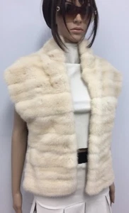 23" IVORY CREAM MINK FUR COAT HORIZONTAL VEST SUEDE BACK Sz.M Vison-Нoрка-Nerz - Picture 1 of 4