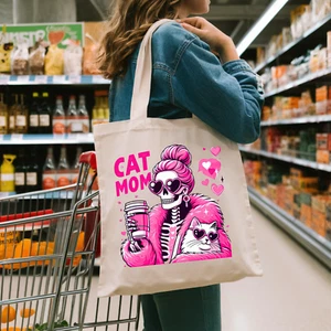 41x37 cm "Cat Mom" Tote Bag – Skeleton Style, Pink Aesthetic – Cute & Durable - Picture 1 of 1