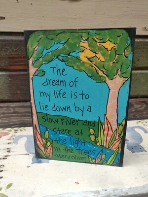 Pintura de cita de poesía Mary Oliver sobre panel de madera de 7 x 5, sueño de mi vida Foto 1 de 4