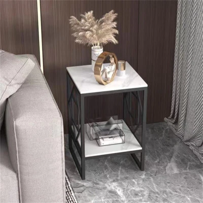 High Gloss Anti-scratch White Marble Bedside Table Coffee Side Table Lamp Table - Image 1 of 4