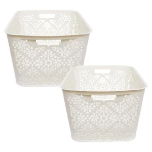 Plastic Uniqe Design Storage Basket Color Cream For Kitchen Set Of 2 H844 - Picture 1 of 4