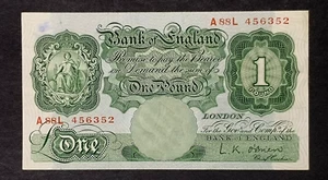 Great Britain GB UK - "£1 ~ ONE POUND" VF Banknote, L. K. O'Brien 1955 (a) - Picture 1 of 12