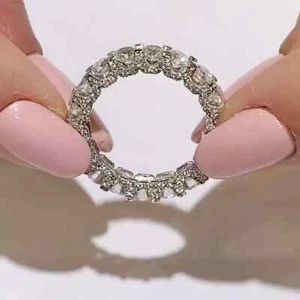 4.5 mm Round Cut Moissanite Minimalist Eternity Band Ring 14k White Gold Plated - Picture 1 of 7