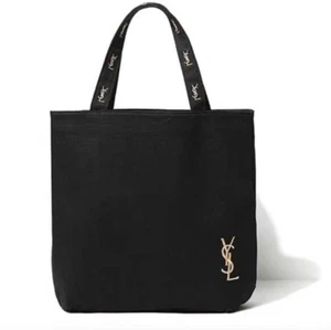 Yves Saint Laurent YSL Tote Bag Black Gold Embroidery Logo Novelty - Picture 1 of 9