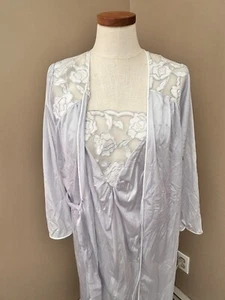 VTG NATORI Lingerie 80's PEIGNOIR Set 2pc Nightgown & Robe Purple - Picture 1 of 13