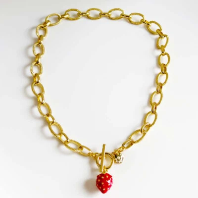 New 16" Talbots 3D Strawberry Pendant Necklace Sweet Party Vacation Jewelry Gift - Image 1 of 4