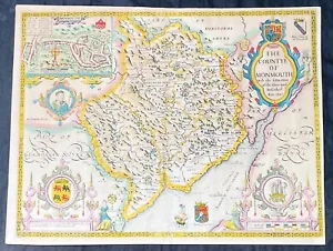 1676 John Speed Antique County Map of MonmouthShire - Beautiful Original Colour - Picture 1 of 5
